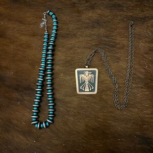 Fake western perl and turquoise necklace and fake southwestern copper necklace